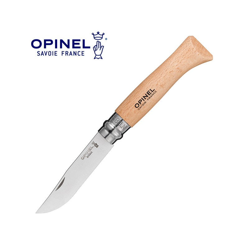 Couteau Opinel N°8 lame inox, manche hêtre - Fabriqué en France