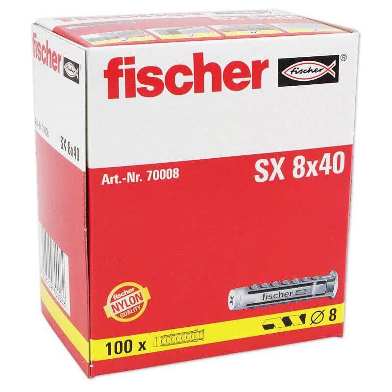 70008 - Fischer] Boîte de 100 - Chevilles - Nylon - SX - 8x40