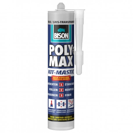 BISON PolyMax kit mastic gris transparent 280ml