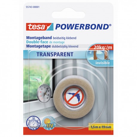 TESA adhésif transparent double face de montage 19mm 1,5 m