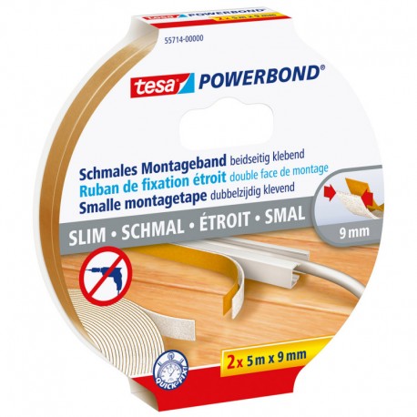 TESA Powerbond adhésif étroit 9mm 2 x 5 m