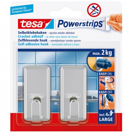 TESA 2 crochets Power Strips classiques chrome