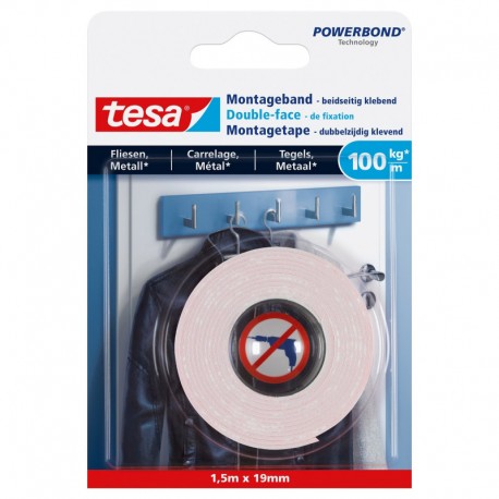 TESA Double-face métal/carrelage 19mm 1,5 mètre