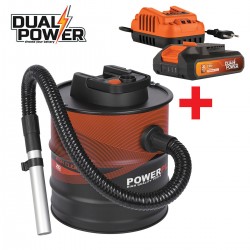 DUAL POWER Aspirateur vide-cendres + kit batterie et chargeur