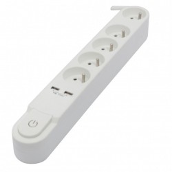 Bloc multiprises CHACON 5 prises + 2 USB blanc + interrupteur 3 m